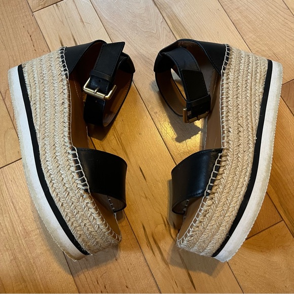 See by Chloe Glyn Platform Espadrille Sandals Black Leather size 37 - Picture 3 of 10